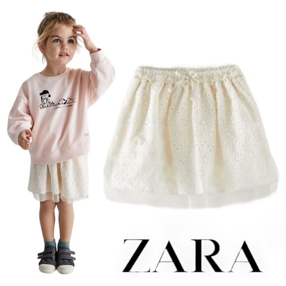 ZARA Kids | Ecru | EMBROIDERED SKIRT WITH TULLE - Picture 1 of 10